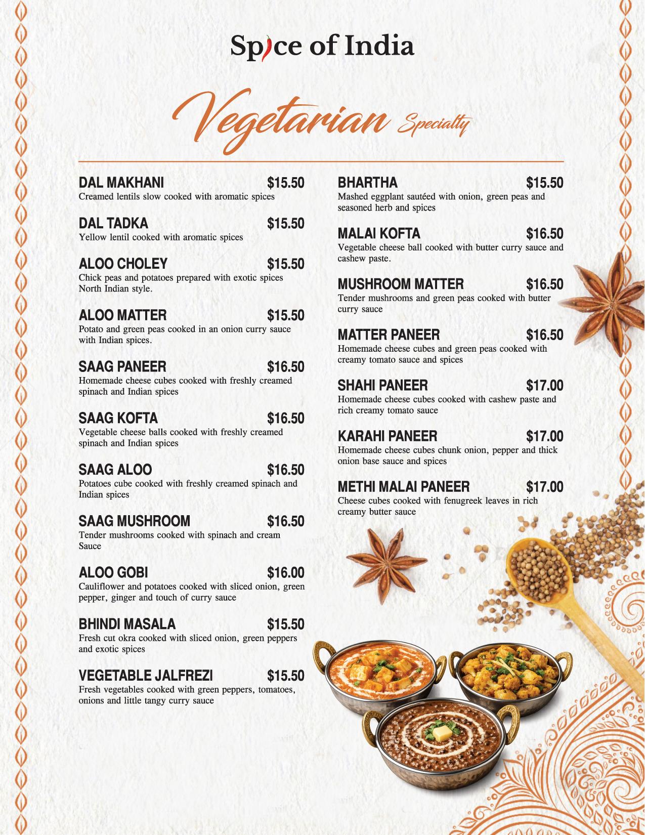 Menu page 2 — Vegetarian